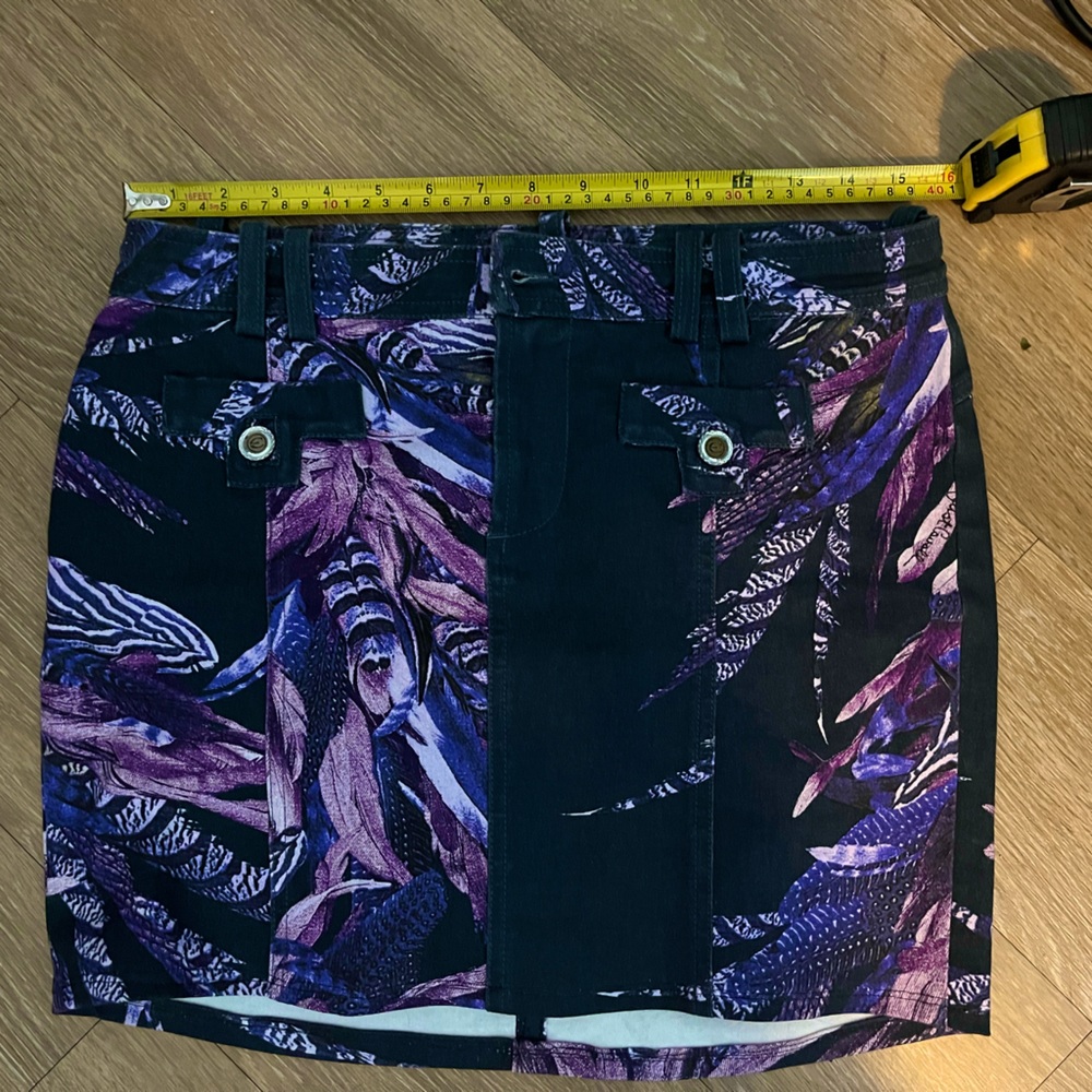 Just Cavalli by Roberto Cavalli Purple Feather Gray Black Mini Skirt